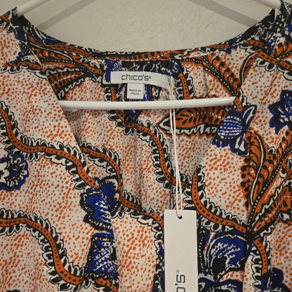 Chico's Tiered Maxi Salsa Night Dress Burnished Clay Cotton NWT Size 2 (US 12) - Picture 6 of 10